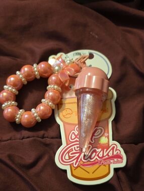 Lucky Model Pearl Charm Lip Gloss Keychain Bracelet